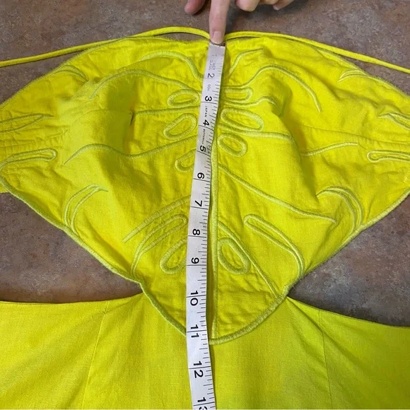 FARM Rio Neon Yellow Leaf Cutout Midi Dress - Picture 7 of 16
